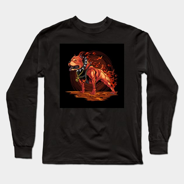 dog-fire-pitbull-from-hell-artwork Long Sleeve T-Shirt by cartwrightshops